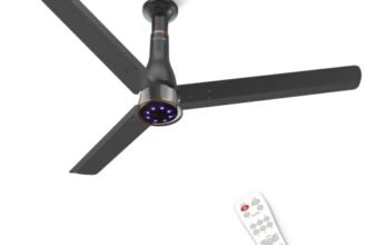 Polycab Wizzy Prime 1200mm BLDC Ceiling Fan with remote |BEE 5 Star Rated, Higher Air Delivery|LED Indicator,Reverse,Boost,Sleep and Breeze Mode |3 Years Warranty【Matt Black】