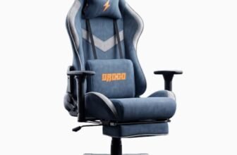 DROGO Ergo Plus Ergonomic Gaming Chair with Footrest, Breathable Fabric, Adjustable Seat & 3D Armrest | Head & Massager Lumbar Support Pillow | Home & Office Chair with Full Recline Back (Blue)