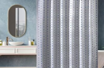 amazon basics Polyester Squares Shower Curtain with Hooks – 72 x 72 inch, Blue(Washable)