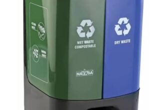 Nayasa 2-in-1 Pedal Dustbin – 33 L (16.5 L Each) | Dual Compartment Wet & Dry Waste Bin with Detachable Inner Bins | Hygienic Plastic Pedal Bin | Green & Blue