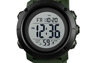 SKMEI Multi-Functional Sports Watch for Men Digital Display White Dial ABS::Stainless Steel Men’s PU Army Green Color Stylish Band, Water-Resistant & Scratch-Resistant-1426