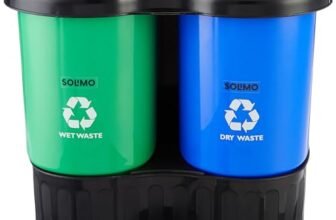 Amazon Brand – Solimo Plastic Oval Step-On Pedal 2-In-1 Dual Dustbin With Lid-15.4 Liters|Green&Blue