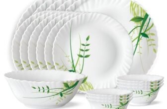 Larah By Borosil Herbs Opalware Dinner Set, 19-Pieces, White