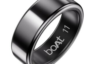 boAt SmartRing Active Plus, Auto HR, Sleep, SpO2, Stress & Skin Temperature Monitor, Stainless-Steel Build, 5 ATM, Weighs Only 5 gm, Portable Charging Case, smart Ring for Men (11, Midnight Black)