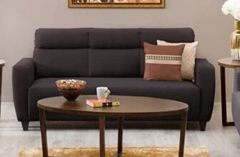 Home Centre | Helios Emily 3-Seater Fabric Sofa | Sofa for Living Room | Solid Wood | Rich Brown | 1 Year Warranty