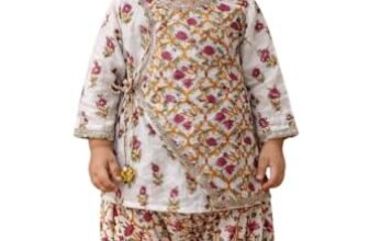 Pspeaches Boys Cotton Full Sleeve Round Neck Booti Print Angrakha Kurta with Dhoti Pant 2 Piece Set|Ethnic Wear for Baby Boys|Traditional & Festive Outfit 3-6 Month Multicolour