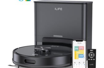 ILIFE T20s Ultra Self-emptying Robot Vacuum with LiDAR Navigation and Strong Suction Robotic Floor Cleaner 10Kpa with Reusable Dust Bag, Anti-Bacterial Cleaning, 2 in 1 Mopping and Vacuum (WiFi Connectivity, Google Assistant and Alexa)(Black)