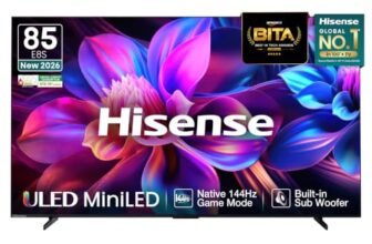 Hisense 215 cm (85 Inches) ULED MiniLED Smart AI TV and World Fastest OS – VIDAA | 144Hz Game Mode | 61W Speakers (Built-in Subwoofer) | 85E8S (Black)