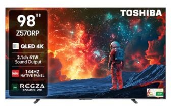 Toshiba 248 cm (98 Inches) Smartchoice 4K Ultra HD Smart QLED TV |Dolby Vision Atmos, HDR10+ |144 Hz Panel| 2.1 CH 61W Speaker with Sub Woofer|REGZA Engine ZRi|Voice Control|VIDAA OS |98Z570RP(Black)