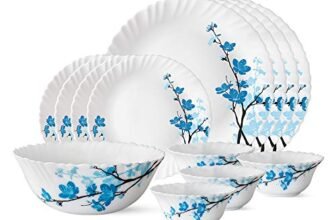 Larah by Borosil Mimosa Opalware Dinner Set, 13-Pieces, White
