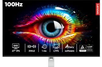 Lenovo L-Series 27 inch (68.5cm) QHD IPS Monitor| 100Hz, 1ms, FreeSync, 99% sRGB, 90% DCI-P3, 3Wx2 Speakers, 2X HDMI 2.1, 1x DP 1.4, Tilt, Swivel, Pivot Height Adjust Stand, Grey, L27q-4A