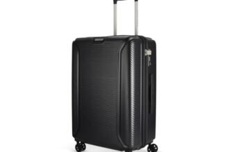 American Tourister Robotech with TSA Lock & 8 Wheel, 55 CM Small Hard PC Cabin Suitcase for Travel/Trolley Bag for Travel/Travel Bag with Double Wheel for Women & Men – Black