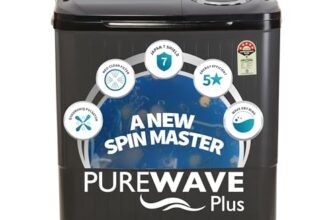 SHARP 8.0 kg, 5 star Semi-Automatic Top Loading Washing Machine with Quadroniq Pulsator, Wave Dry Ring, 300 RPM (ES-SD80NB-TS, Steel Grey, Pure Wave+)