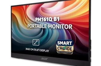 Acer Smartchoice PM161Q B1 15.6 Inch Full HD Portable Monitor | IPS Panel | 2 x USB Type-C & HDMI | 4 ms | Adaptive-Sync | Ultra-Slim 700 g | Built-in Speakers | Ideal for Laptop, Phone & Travel Use