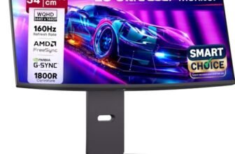 LG 34G600A Smartchoice 86.36cm(34 Inch) Ultragear Curved (1800R) WQHD (3440×1440) Gaming Monitor, 160Hz, 1ms, Speakers, Anti-Glare, AMD FreeSync Premium, DP, HDMI, Tilt/Height/Swivel Adjustment(Black)