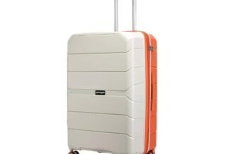Provogue Cascade Hard-Sided PP 65 Cm Trolley Bags for Travel Medium Size | Expandable Luggage Suitcase with 8 Wheels | Combination Lock | 5 Year Warranty (Timberwolf Grey/Burnt Orange)