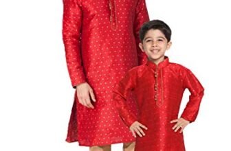 VASTRAMAY Baap Beta Maroon Kurta and Pyjama Set (Man-44 Size/Boy-9-10 Years)