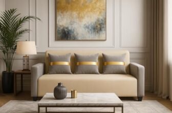 SOCOZI Liviro 3 Seater Sofa Set | Soft Velvet Suede Fabric | Modern Design | Plush Comfort Cushions for Living Room (Dual Cream-Light Grey)