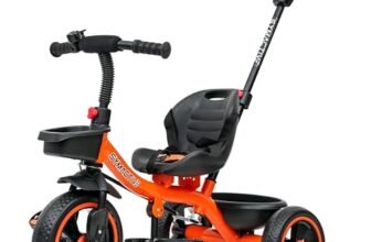 Amazon Brand – Symactive Tricycle for Kids | Plug N Play | Baby Cycle with Parental Control, EVA Wheels, Bell, Seat, Belt & Basket | 2+ Years Unisex | Maximum User Weight Limit 25 Kgs | Orange