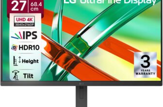 LG UltraFine 68.0 cm (27 inch) 4K Ultra HD LED Backlit IPS Panel with HDR10, DCI-P3 90%, 3-Side Virtually Borderless, DP, HDMI, Height/Tilt Adjustable Monitor (27U710B-BA / 27U710B-B)(Dynamic Action Sync, Response Time: 5 ms, 60 Hz Refresh Rate)