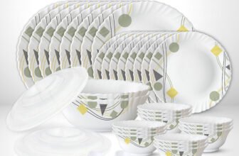 Larah by Borosil Pack of 44 Opalware Galaxy Series Florence Dinnerset, Crockery For Dining & Gifting Dinner Set(Pink, Black, Microwave Safe)