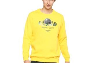 Spykar Printed Blended Slim Fit Mens Sweatshirt (Yellow, Double XL)