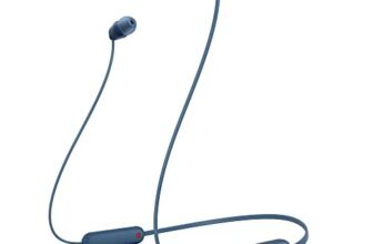 Sony WI-C100 Wireless Headphones with Customizable Equalizer for Deep Bass & 25 Hrs Battery, DSEE-Upscale, Splash Proof, 360RA, Fast Pair, in Ear Bluetooth Headset with Mic for Phone Calls (Blue)