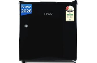 Haier 50 L 2 Star Direct Cool Single Door Mini Bar Refrigerator with Chiller Freezer Box, LED Light for Clear View, Lock & Key and Easy Clean Back (HRD-752KSA, Black Steel, 2026 Model)