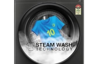Whirlpool Smart Choice 9 Kg Steam Wash Technology 5 Star Inverter Front Load Fully Automatic Washing Machine with In-Built Heater (SUPREME CARE 9014-E, Midnight Grey, 100+ Tough Stains, 1400 RPM)