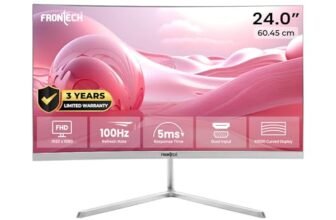 FRONTECH Ultima Series 24 Inch Curved LED Monitor, Refresh Rate 100Hz, VA Panel, 1800R Curve, Full HD 1080p, Bezel Less Design, HDMI & VGA Ports, 3 Years Warranty (MON-0080, White)