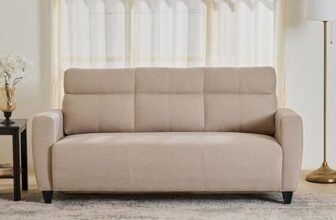 Home Centre | Helios Emily 3-Seater Fabric Sofa | Sofa for Living Room | Solid Wood | Beige | 1 Year Warranty