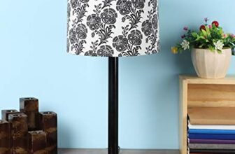 tu casa Table Lamps Black Metal Base with Black/White Cotton (Filigree Design Print) Shades for Home Décor, Bedrooms, Living Room, Gifting, Diwali, Dining Space, Study Room, Restaurants (H-19)