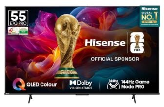 Hisense 139 cm (55 Inches) 4K Ultra HD Smart QLED TV | Dolby Vision Atmos, HDR10+ Adaptive | 144 Hz Game Mode Pro and 55E7Q (Charcoal Grey) | AI 4K Upscaler | VIDAA OS