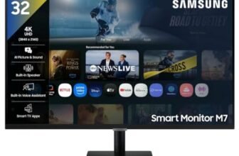 Samsung 32″ (80 cm) 4K M7 Vision AI Smart Monitor|UHD 3840 x 2160|Smart TV Experience with AI|Type-C|Apple AirPlay|Gaming Bar|Remote|Speakers|Wi-Fi|Bluetooth|AI Picture & Sound|LS32FM700UWXXL|Black