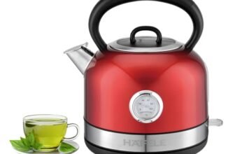 Hafele Dome Plus 2200W, 240V Electric Stainless Steel Kettle with Spout Cover with Analogue Temperature Display, Detachable Micro-Mesh Filter for Lime Scale Filtering, Easy Cleaning (1.7 L)