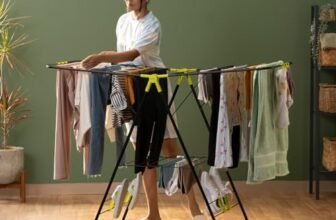 BonKaso Premium Steel Foldable Cloth Dryer Stand | Heavy Duty Clothes Drying Rack with Arm Lock & Socks Holder | (147 x 60.5 x 105.5 cm) Black & Green