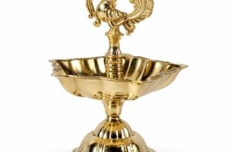 Brass Peacock Diya for Puja Room Decorative Oil Lamp with 5 Wicks Gold Finish Handcrafted Traditional Brass Deepam for Home Temple Festival Decor (8)