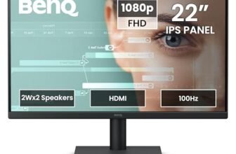 BenQ GW2291 22inch (54.61cm) IPS FHD Eye-Care Monitor |100Hz| 1300:1 Contrast| 5ms | 2Wx2 Built-in Speakers|Ultrathin Bezel |HDMI | VGA | Low Blue Light |Flicker Free| TÜV Eye Comfort 2.0 (Black)