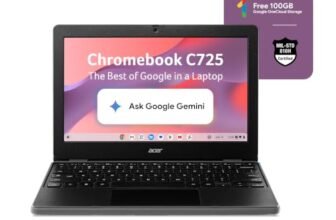 Acer Chromebook, MediaTek Kompanio 540 Octa-Core Processor, 4GB RAM, 64GB eMMC, Full HD, 11.6″/27.94cm Display, Chrome OS, Black, 1.2 KG, C725, Arm Mali G57 Graphics, WiFi 6E Laptop