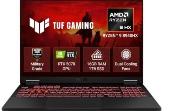 ASUS TUF A16,AMD Ryzen 9 8940HX, Gaming Laptop(RTX 5070-8GB/115W TGP/16GB/1TB /2.5K QHD+/16″/165Hz/90WHrs/Windows 11/M365 Basic (1Year)*/Office Home 2024/Jaeger Gray/2.2 Kg) FA608PP-QT014WS