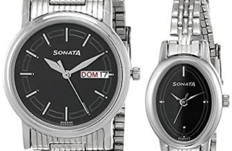 Sonata Quartz Analog with Day and Date Black Dial Metal Strap Watch for Couple-NS11418100SM01P