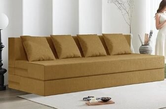 Rosebell 4-Seater Sofa Cum Bed – Golden | Easy to Use & Lightweight | Jute Fabric with Washable Cover & Cushion | 6×6 Ft | Perfect for Home, Office & Guest Room
