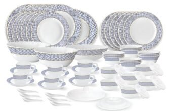 Larah by Borosil Juliet Fluted Series Opalware Dinner Set | 66 Pieces for Family of 6 | Microwave & Dishwasher Safe | Bone-Ash Free | Crockery Set for Dining & Gifting | Plates & Bowls | White