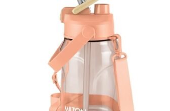 MILTON Eros 1000, 2-in-1 Sip or Gulp Lid Water Bottle 960ml | Unbreakable – Crystal Clear Plastic | Leak-Proof & BPA-Free, One-Click Open | Ideal for School, Office, Gym & Travel Use, Peach