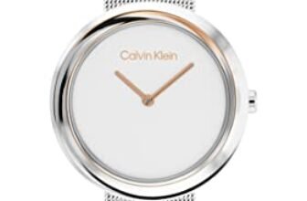 Calvin Klein Twisted Bezel Qtz Basic Slim White Round Dial Women’s Watch | Stainless Steel Material | Mesh Bracelet Watch – 25200011