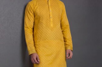 Tibra Collection Men Embroidered Straight Kurta(Yellow)