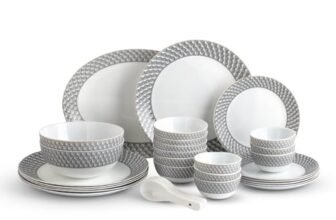 CELLO Pyramid Divine Series Opalware Dinner Set of 33 Pieces for Family of 6 | Bone-Ash Free & Leadfree Opal Glass, Microwave & Dishwasher Safe Plates & Bowls Crockery Set for Dining & Gifting