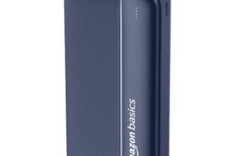Amazon Basics 20000 mAh Power Bank | 22.5W Fast Charging | Dual Output & Input | Charge 3 Devices Simultaneously | for Smartphones, TWS Earbuds, Speakers, Tablets (Dark Blue), Micro USB Input
