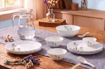 Novo By La Opala Opalware Dinner Set 35 Pieces for Family of 6,Blue Florets
