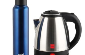 CELLO Lifestyle Electric Kettle 1.5L and Sippa Bottle 1000 ml Combo Blue | Double Wall, Auto-Shut Off Protection, Easy Grip Cool Touch Handle | Stainless Steel Electric Kettle For Boiling Hot Water